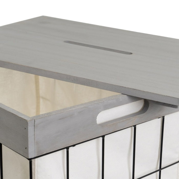 BigBuy Home Panier à linge Gris Polyester Fer Bois MDF