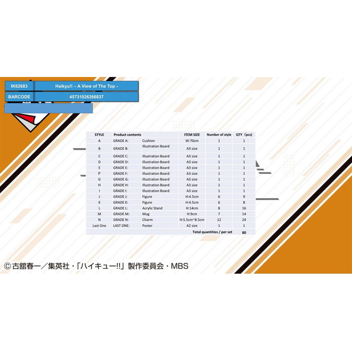 Ichiban Kuji Banpresto Haikyu!! A View - Lot de 80 prix, coussin, figurines, illustrations, loterie Ichiban Kuji Banpresto Haikyu!! A View - Lot de 80 prix, coussin, figurines, illustrations, loterie