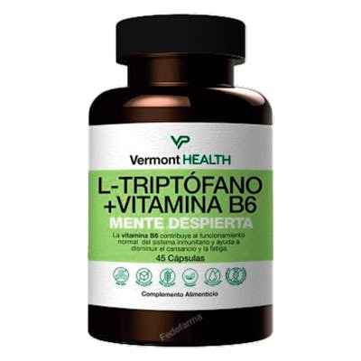 Vermont Health Tryptophane + Vitamine B6 45 Gélules Complément Alimentaire Système Nerveux Vermont Health Tryptophane + Vitamine B6 45 Gélules Complément Alimentaire Système Nerveux
