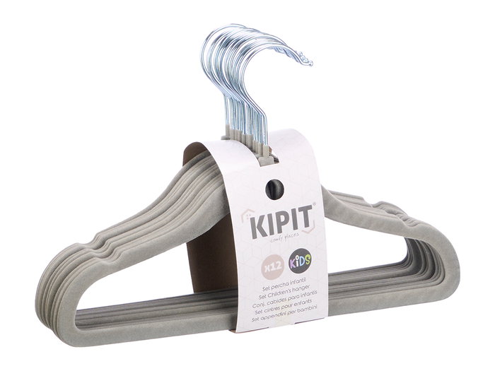 Kipit Lot de 12 cintres flocés assortis pour enfants 30x20x7 cm en velours, métal et plastique (Set de 12) Kipit Lot de 12 cintres flocés assortis pour enfants 30x20x7 cm en velours, métal et plastique (Set de 12)