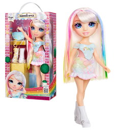 MGA Rainbow High My Fashion Style - Poupée Amaya 547532 avec tenue élégante, top 'Magia', jupe irisée arc-en-ciel, bottes blanches, cheveux longs et cepillables