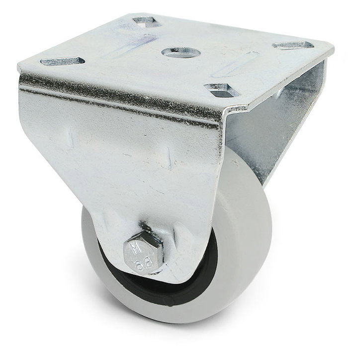 Q&Q Roue Fixe Arrière avec Jante en Caoutchouc Gris Ø50mm H76 Support Acier Zingué 5 Trous Q&Q Roue Fixe Arrière avec Jante en Caoutchouc Gris Ø50mm H76 Support Acier Zingué 5 Trous
