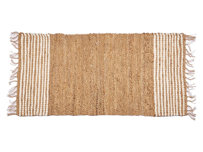 Giftdecor Tapis Naturel Rayures Blanc 70 x 140 cm en Jute et Coton (Set de 8)