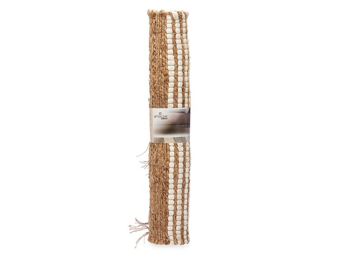 Giftdecor Tapis Naturel Rayures Blanc 70 x 140 cm en Jute et Coton (Set de 8)