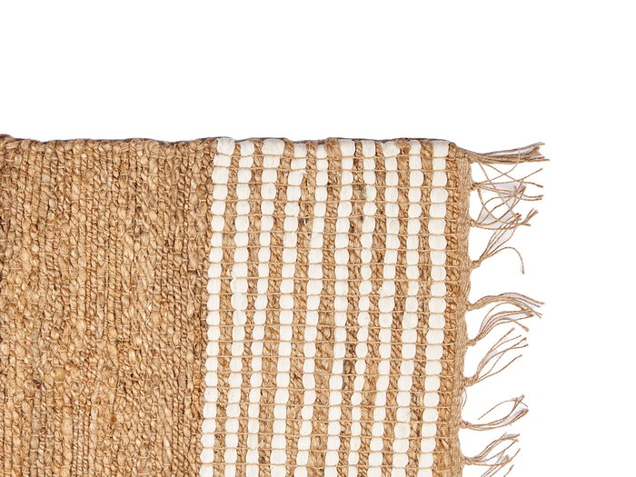 Giftdecor Tapis Naturel Rayures Blanc 70 x 140 cm en Jute et Coton (Set de 8)