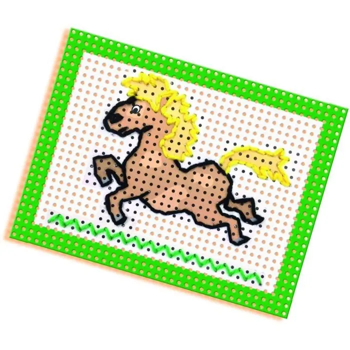 Ses Creative J'apprends à broder, coffret de 4 cartes pré-imprimées et perforées (chat, papillon, cheval, chien), toile à gros trous pour enfants à partir de 3 ans