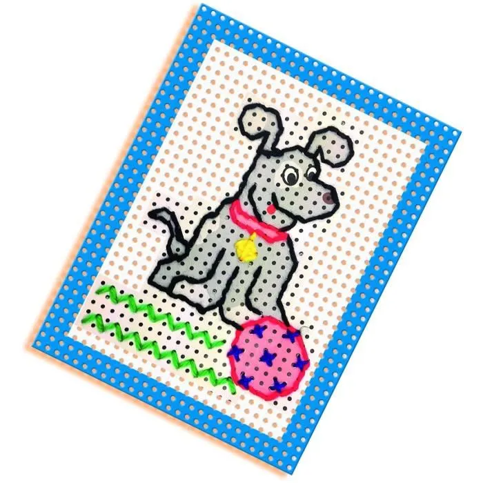 Ses Creative J'apprends à broder, coffret de 4 cartes pré-imprimées et perforées (chat, papillon, cheval, chien), toile à gros trous pour enfants à partir de 3 ans