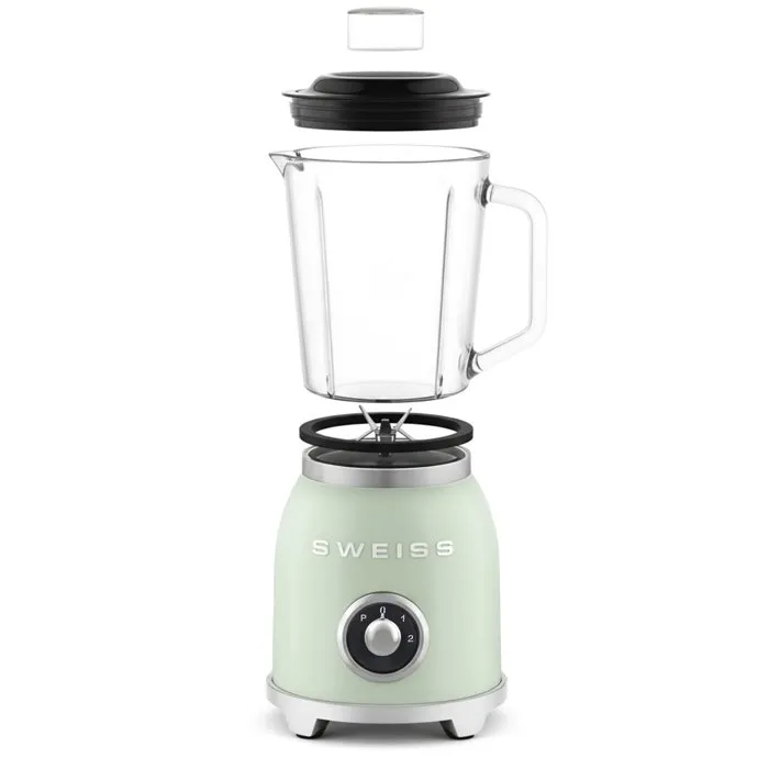 Sweiss Blender Vintage MXV7 - Bol 1,5 L - 1000 W - 2 Vitesses + Mode Pulse - Vert - 6 Lames Robustes Amovibles - Mixeur Puissant
