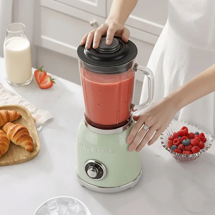 Sweiss Blender Vintage MXV7 - Bol 1,5 L - 1000 W - 2 Vitesses + Mode Pulse - Vert - 6 Lames Robustes Amovibles - Mixeur Puissant