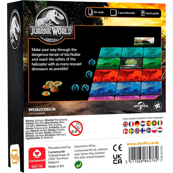 SHUFFLE Jeu de société Jurassic World - Jeu de plateau avec dinosaures, à partir de 6 ans, 2 à 4 joueurs, durée 15 min