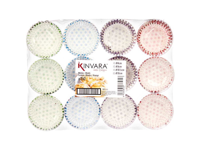 Kinvara Lot de 150 Moules en Papier à Pois 9 cm Assortis (Set de 48)