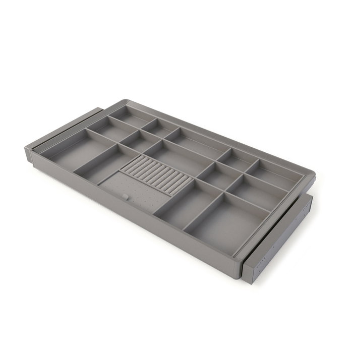 Emuca Kit tiroir organisateur et rack ajustable Quartz pour armoires, glissières extension totale et à fermeture douce, Module 90cm, Finition Titane Emuca Kit tiroir organisateur et rack ajustable Quartz pour armoires, glissières extension totale et à fermeture douce, Module 90cm, Finition Titane