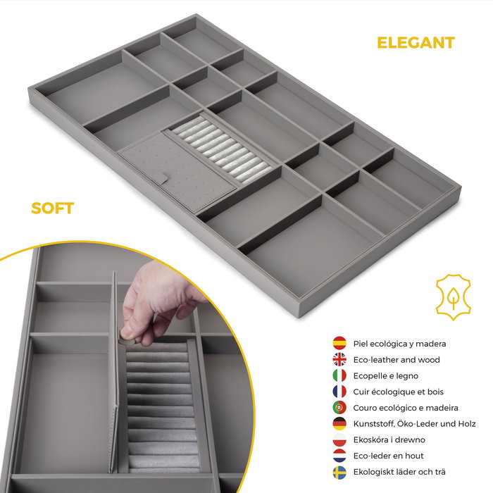 Emuca Kit tiroir organisateur et rack ajustable Quartz pour armoires, glissières extension totale et à fermeture douce, Module 90cm, Finition Titane