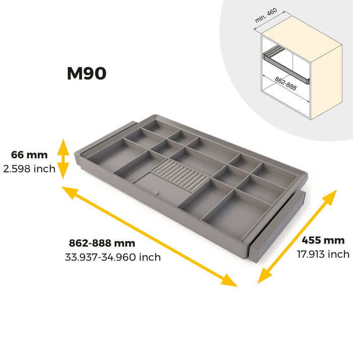 Emuca Kit tiroir organisateur et rack ajustable Quartz pour armoires, glissières extension totale et à fermeture douce, Module 90cm, Finition Titane Emuca Kit tiroir organisateur et rack ajustable Quartz pour armoires, glissières extension totale et à fermeture douce, Module 90cm, Finition Titane