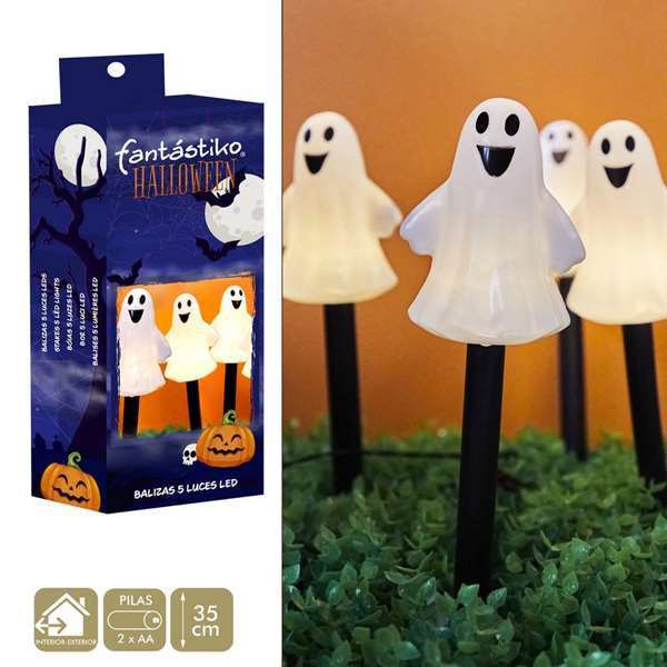 My Other Me Baliza fantasma - Balise fantôme décorative lumineuse (8 x 39 cm) fonctionne avec piles AA, boîtage multilingue