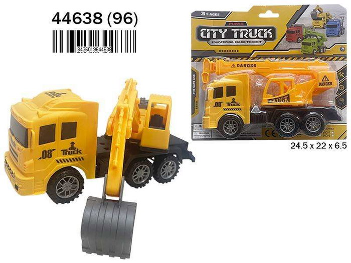 Rama Camion de construction avec grue et tractopelle, jouet 24.5 x 22 x 6.5 cm, pour enfants dès 3 ans
