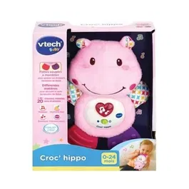 VTECH BABY - Hochet Peluche Croc'Hippo Rose - Peluche Texturée avec Musique, Phrases, Lumières et Mélodies pour Bébé