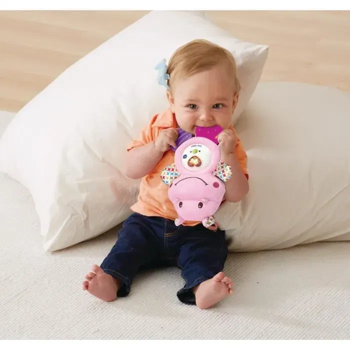VTECH BABY - Hochet Peluche Croc'Hippo Rose - Peluche Texturée avec Musique, Phrases, Lumières et Mélodies pour Bébé