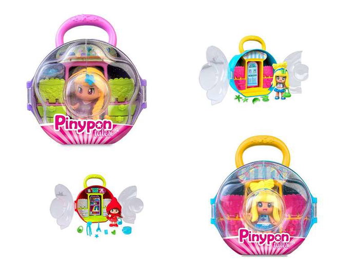 Famosa - Figurine Pinypon Cuentos avec sac et armoire de rangement de 8 cm - Jeu de rôle et accessoires - Langue espagnole