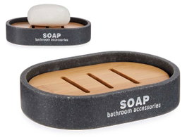 Berilo Porte-savon résine gris et bambou 12.5 x 8 x 2.5 cm (Set de 12)