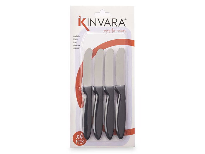 Kinvara Set de 4 couteaux à tartiner noirs 12x26x1 cm acier inoxydable et plastique (Set de 12)