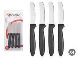 Kinvara Set de 4 couteaux à tartiner noirs 12x26x1 cm acier inoxydable et plastique (Set de 12)
