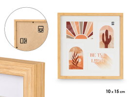 GIFTDECOR Cadre photo effet bambou pour 4 photos 10x15 Marron
