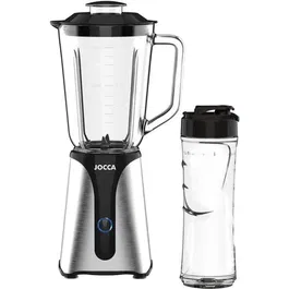 JOCCA - Mixeur 350 W avec bol en verre 1 L, bouteille à emporter 600 ml, 4 lames amovibles, base antiglisse - Noir