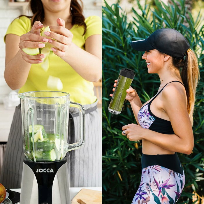 Jocca Mixeur Blender Noir avec Bol en Verre 1 L et Bouteille 600 ml Jocca Mixeur Blender Noir avec Bol en Verre 1 L et Bouteille 600 ml