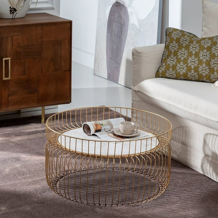 BigBuy Home Table Basse Blanc Doré 72 x 72 x 40 cm