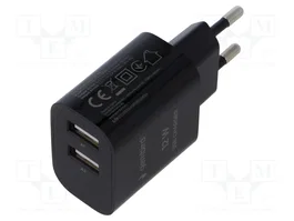 GEMBIRD Chargeur USB noir avec 2 ports USB-A 12W