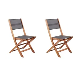 EDEN - Lot de 2 chaises de jardin pliantes en bois d'acacia FSC avec assise textilene, Gris, 58 x 58 x H90 cm