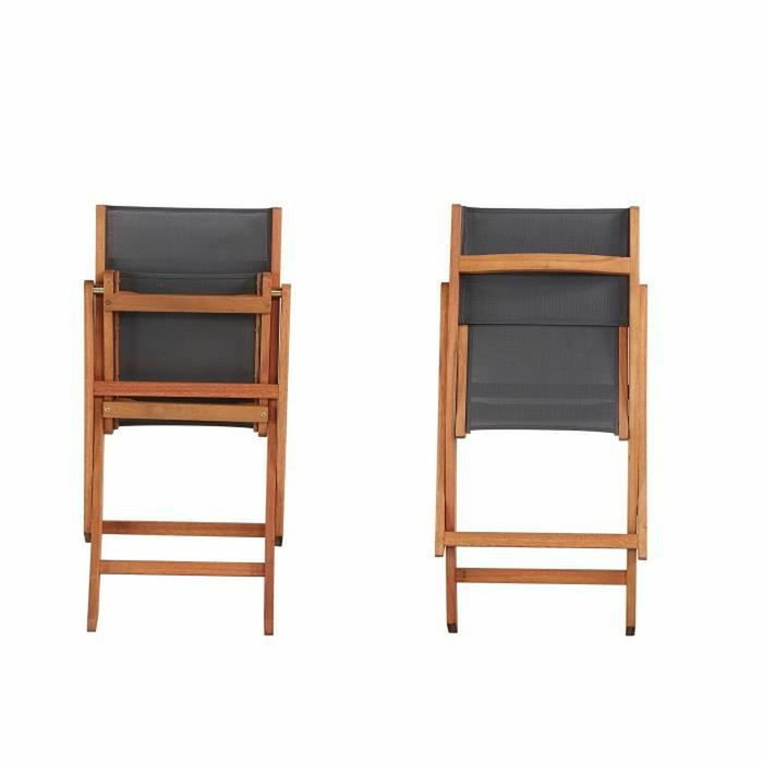 BigBuy Outdoor Lot de 2 chaises de jardin pliantes EDEN en bois d'acacia et textilène gris