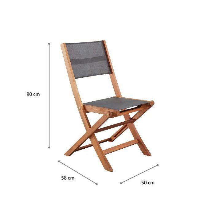 BigBuy Outdoor Lot de 2 chaises de jardin pliantes EDEN en bois d'acacia et textilène gris
