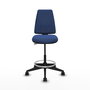 Tabouret Taburete Elche Contact permament de base Tissu Bleu foncé Base pyramidale noire Sans accoudoirs Sans appui-tête Roulettes 65mm nylon