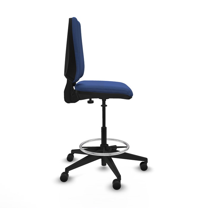 Tabouret Taburete Elche Contact permament de base Tissu Bleu foncé Base pyramidale noire Sans accoudoirs Sans appui-tête Roulettes 65mm nylon