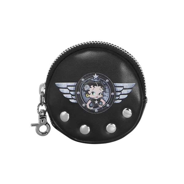 Karactermania Porte-monnaie rond Betty Boop motif 'Motor Love', PVC avec doublure polyester, dimensions 8.7 x 2.3 x 8.7 cm