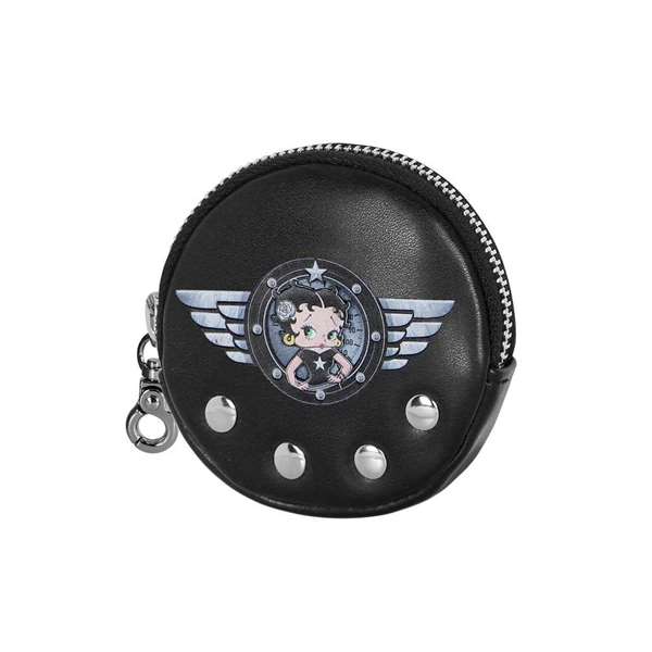 Karactermania Porte-monnaie rond Betty Boop motif 'Motor Love', PVC avec doublure polyester, dimensions 8.7 x 2.3 x 8.7 cm