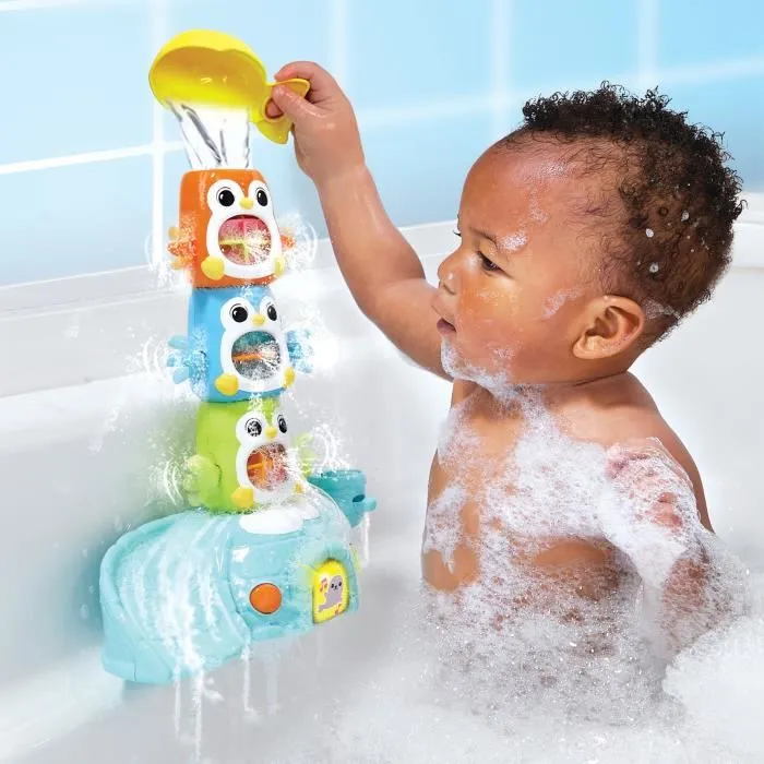 Vtech Baby 1, 2, 3 Empilo Pingouins - Jeu de bain interactif avec 3 pingouins cascadeurs, banquise musicale et toboggan - De 1 à 5 ans