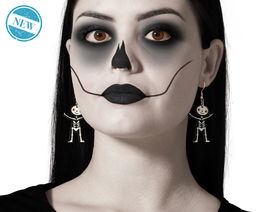 Boucles d'oreille squelette humain pour costume d'Halloween, accessoire effrayant pour déguisement mort, zombie, fantôme et spectacle