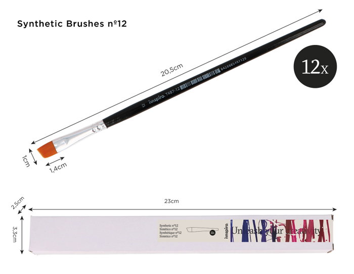 Innspiro Boîte de 12 pinceaux synthétiques pata de cabra nº12