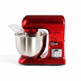 Livoo DOP190R Robot pâtissier - 1000W - Bol inox 5L - 6 vitesses - 3 accessoires (fouet, crochet, batteur) - Rouge