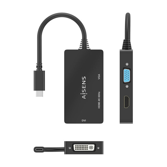 Adaptateur USB-C vers VGA/HDMI/DVI Aisens A109-0954 Noir 15 cm