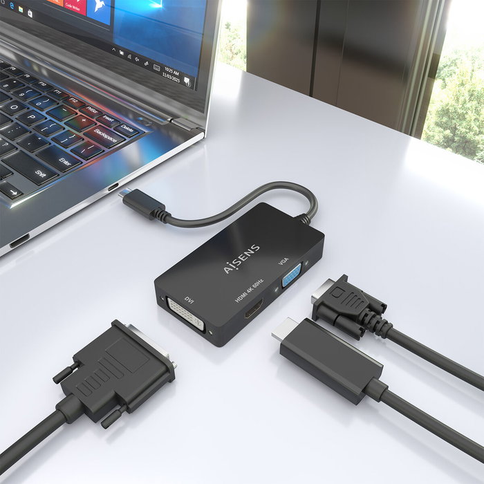 Adaptateur USB-C vers VGA/HDMI/DVI Aisens A109-0954 Noir 15 cm