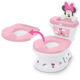Bright Starts DISNEY BABY MINNIE My Size - Pot d'apprentissage avec réducteur de lunette 2-en-1 - Mini toilette amovible - Sons et mélodies - 12 autocollants Minnie - Rose et blanc