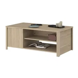 Parisot - Table basse Betty rectangulaire en panneau de particules avec décor chêne - Coffre et 2 niches - Fabrication française - L110 x P60 x H42 cm