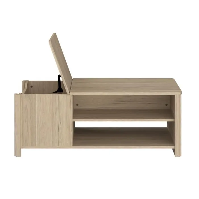 Parisot - Table basse Betty rectangulaire en panneau de particules avec décor chêne - Coffre et 2 niches - Fabrication française - L110 x P60 x H42 cm