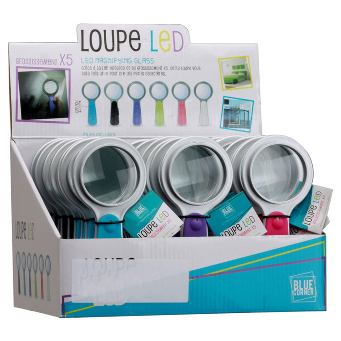 Blue Corner Lupa avec 5 agrandissements et LED Blue Corner Lupa avec 5 agrandissements et LED