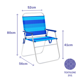 Marbueno Chise Plegable Aluminium avec Coussin Rayures Bleues Plage et Piscine 52 x 56 x 80 cm