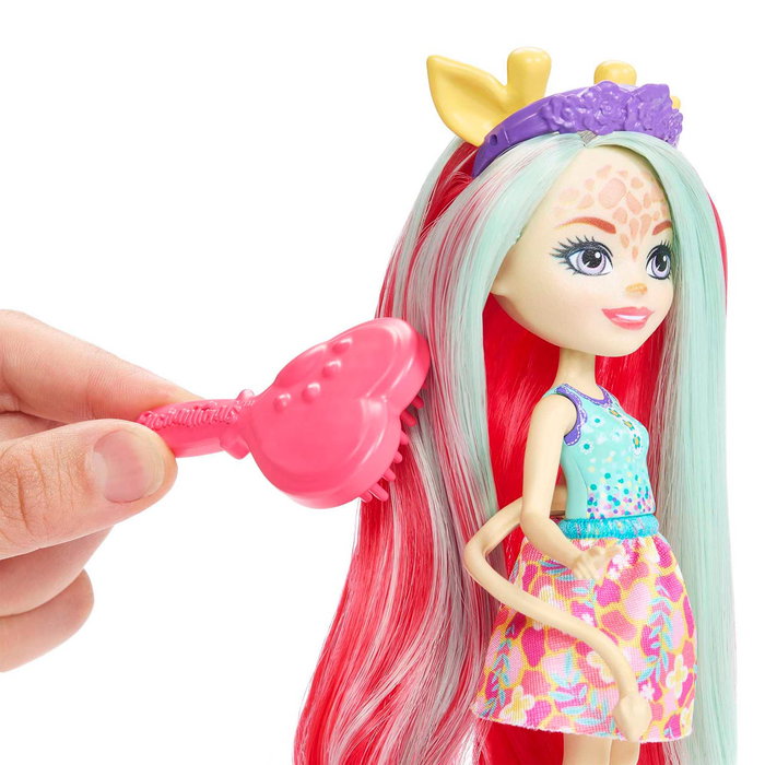Mattel Enchantimals - Poupée Glam Party Jirafa avec extension de cheveux, accessoires et animal de compagnie - Réf. Hnv29